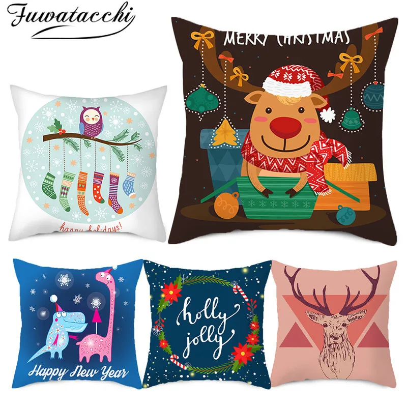 

Fuwatacchi Christmas Animal Printed Cushion Cover Home Gift Decorative Pillow Cover for Sofa Polyester Throw Pillowcases 45*45cm