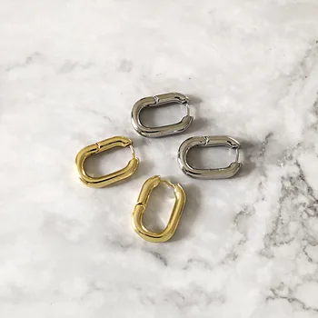 

KSRA French Gold Chic O Shaped Hoop Earrings Women Vintage Chunky Earrings Hoops Geometrical Brass Earring Jewelry
