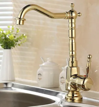 

Kitchen Wet Bar Bathroom Vessel Sink Faucet Polished Gold Color Brass One Handle Swivel Spout Mixer Tap Single Hole mgf058