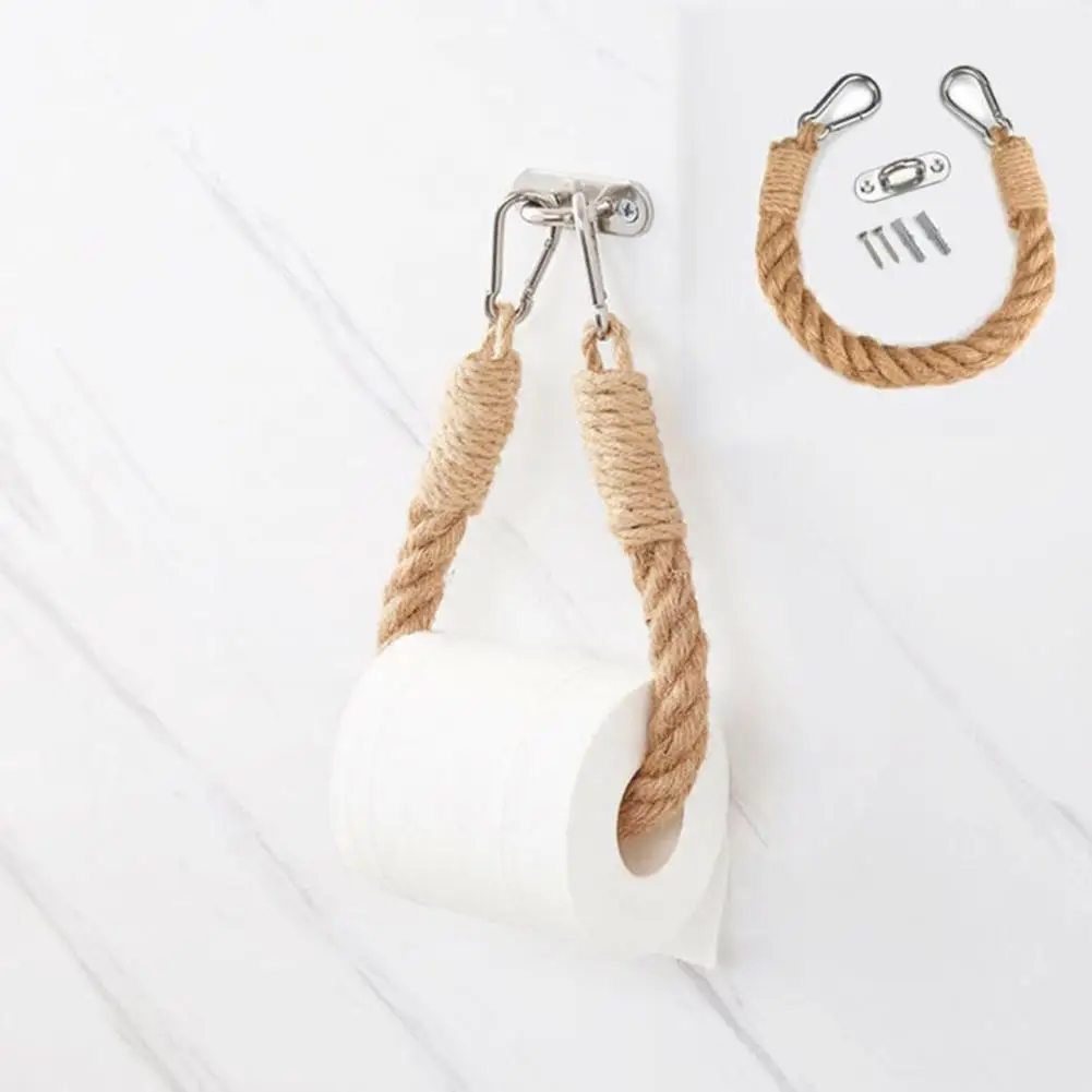 

Handmade Retro Toilet Paper Towel Rack Hemp Rope Roll Hanging Decor Towel Holder Rope Vintage Paper Toilet Paper Holder H8T7