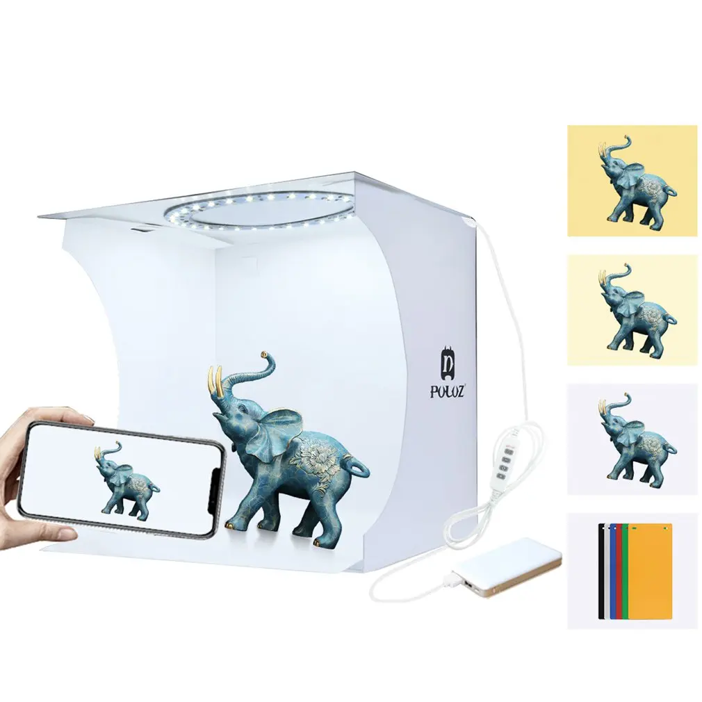 

PULUZ Mini Folding Studio Diffuse Soft Box Lightbox With LED Light Black White Photography Background Photo Studio box