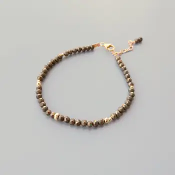 

Lily Jewelry Genuine 3mm Sparkling Pyrite Bracelet US Goldfilled Delicate Bracelet For Women Girl Children Jewelry