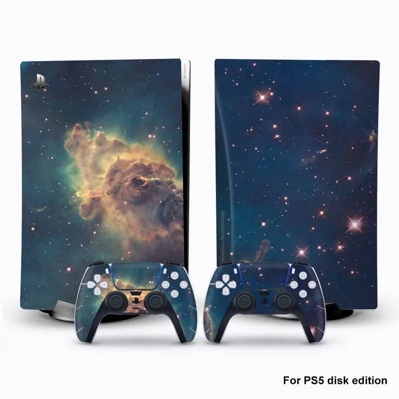 

Glaxy Sticker For PS5 Disk Edition Console Carbon Fiber Skin Decal Cover for PlayStation 5 Console and 2 Controllers