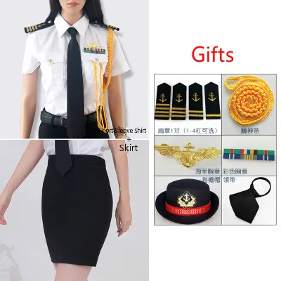 Skirt Black Hat 2 Повседневные темно-синие костюмы для женщин, костюмы, рубашка, наборы со штанами/юбка, подарки, женская одежда моряка - Цвет: Skirt Black Hat 2