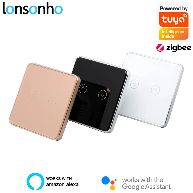 Умный выключатель Lonsonho Tuya ZigBee с металлической рамкой ЕС 220 В с/без нейтрального
