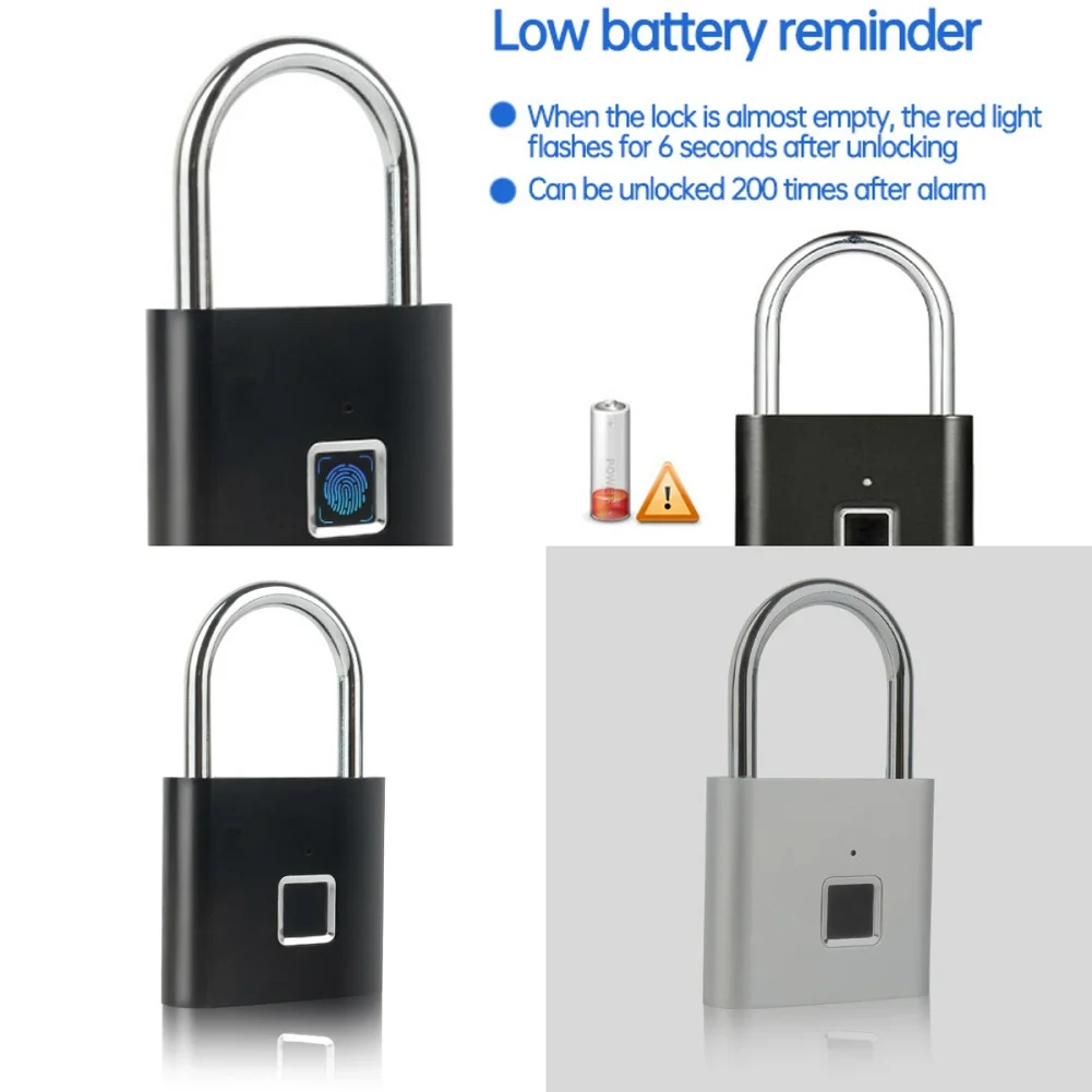 Golden Security Keyless USB Rechargeable Door Lock Fingerprint Smart Padlock Quick Unlock Zinc alloy Metal Self Developing Chip