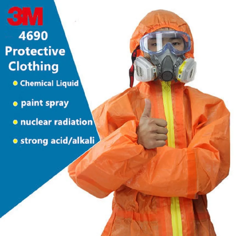 

3M 4690 Orange Protective Coverall Strong Acid Alkali Resistant Nuclear Radiation Chemical Isolation Biological Protection Suit