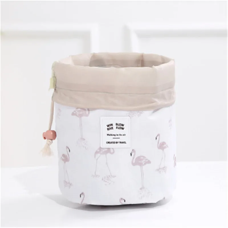 Beige flamingo PLEEGA,, круглая Водонепроницаемая косметичка для макияжа, дорожная косметичка, органайзер для туалетных принадлежностей, косметички для женщин, Дамская коробка, Neceser - Цвет: Beige flamingo