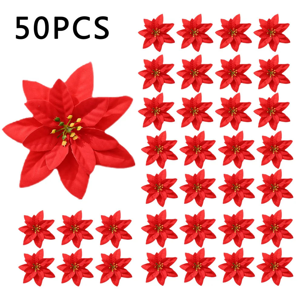 

Flower Head Artificial Flowers 50pcs 13cm Flannelette Red Christmas Decorations