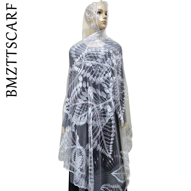 Новая чистая африканская Женская шаль женский шарф с вышивкой, высококачественный шарф из тюли, мягкий шарф - Цвет: BM022-7