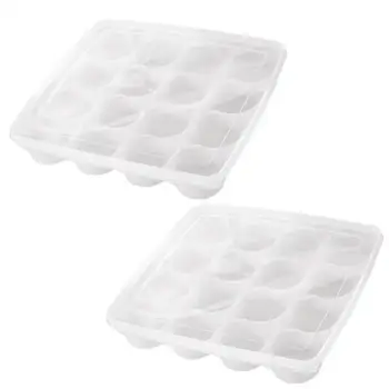 

2PCS Refrigerator Storage Tray 16 Grids With Lid Holder Container Crisper Box Tray For Pastries Steamed Bun Sushi