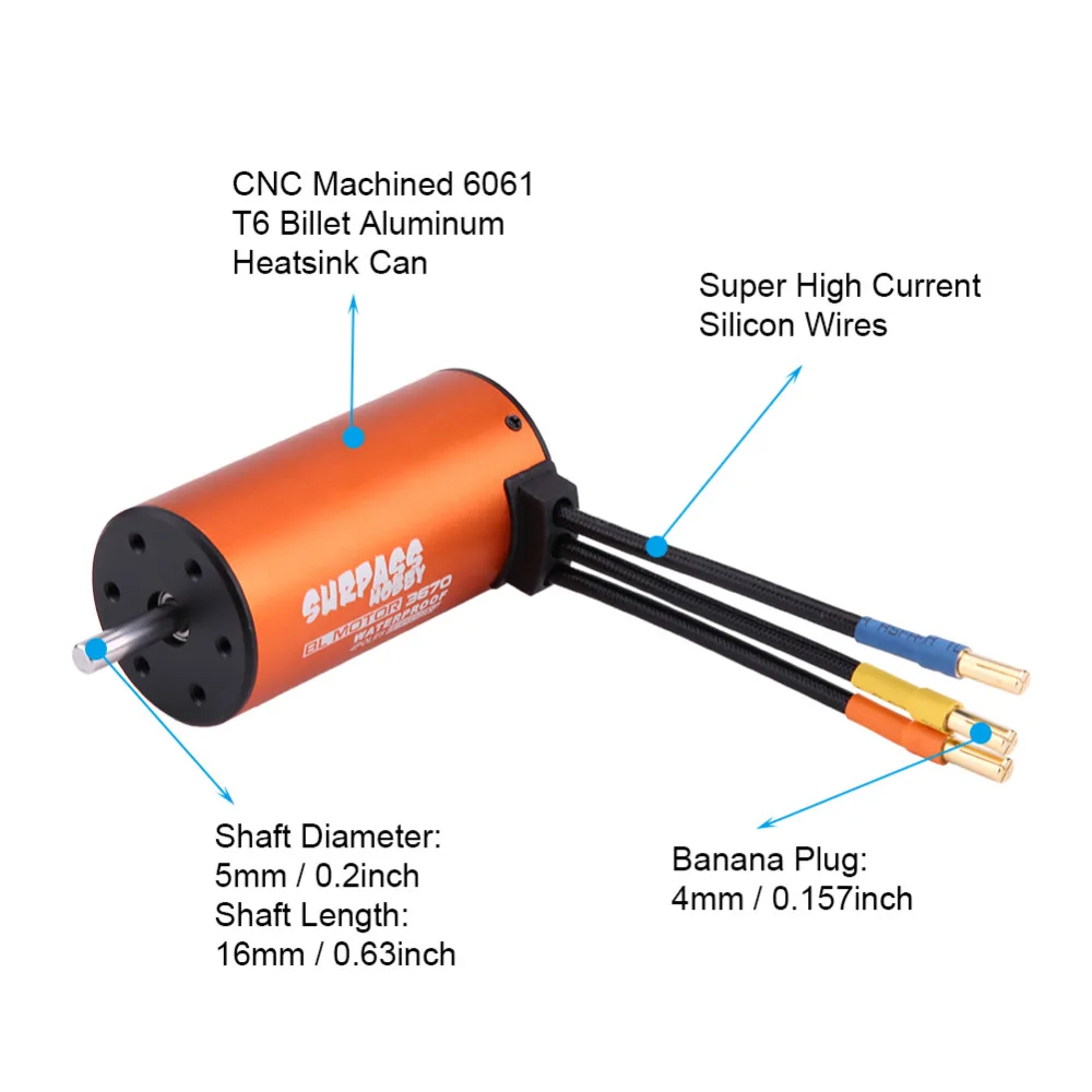 

Hot 3670 1900KV 4 Poles 5mm RC Motors Shaft Sensorless Motor Accessory for 1/8 Remote Control Car 2019 High Quality