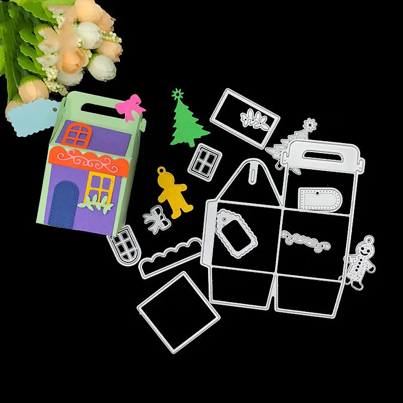 Newly Cutting Dies Christmas House Box Metal DIY Scrapbook Emboss Paper Cards Craft Tool VA88