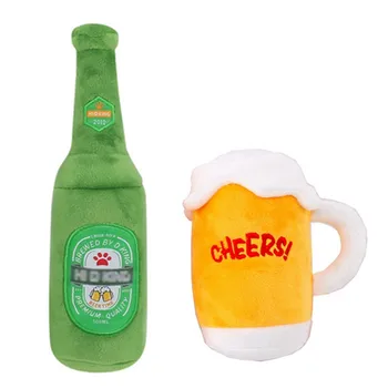 

2020 HOT Safe Dog Toys, Plush Squeaky Beer Bottle Beer Glass Shape Dog Toy Creative Toy for Pet Dogs High Quality