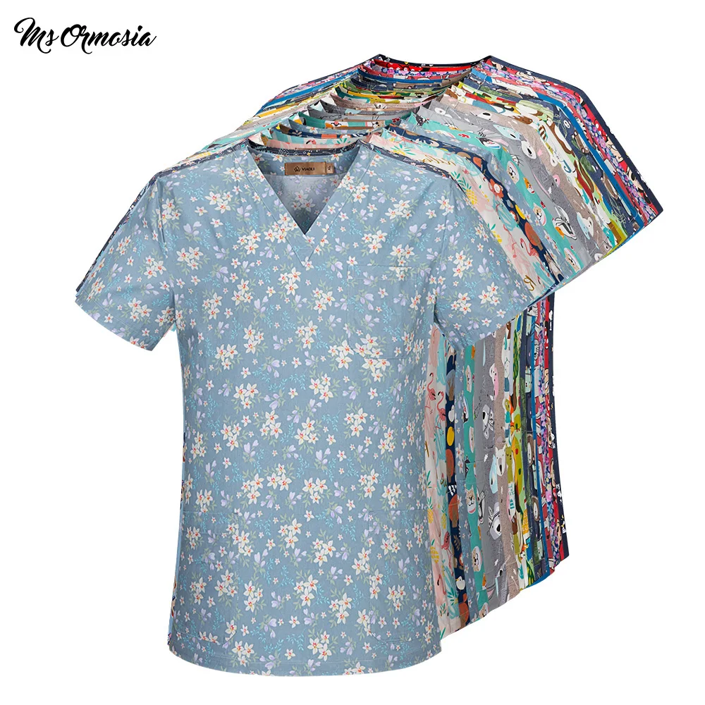 

New fashion Cotton Cartoon Animal Flower Print Uniform Beauty Salon Nursing Uniform Laboratory Pet Shop Scrub Uniform Workwear