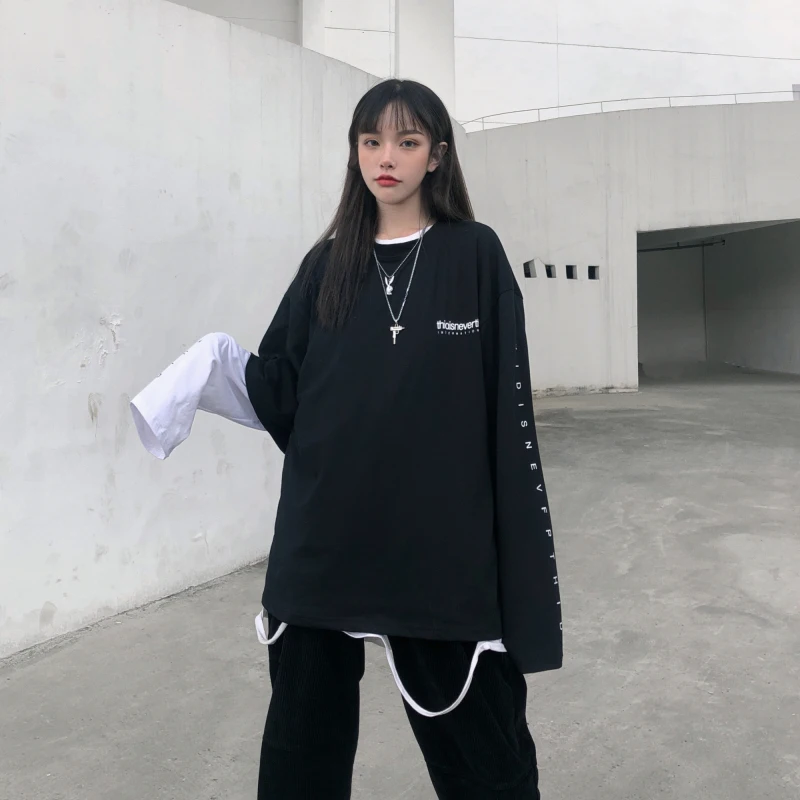 Women's T-shirts Tops Japanese Kawaii Ladies Ulzzang Letter Stitching Loose T-shirt Female Korean Harajuku Clothes For Women | Женская