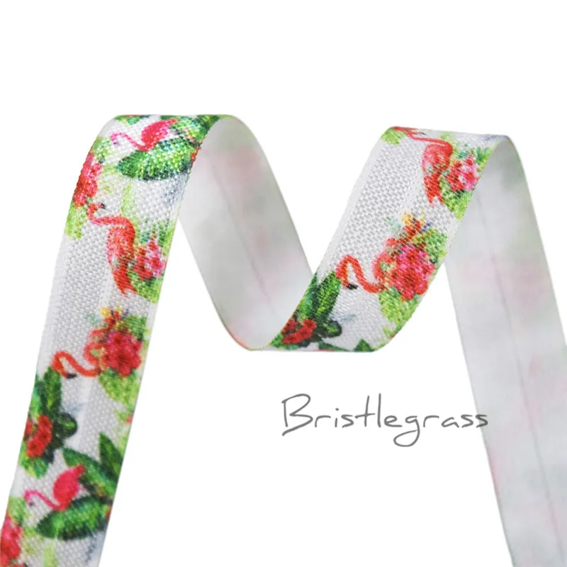 BRISTLEGRASS, 5 ярдов, 5/8 дюйма, 15 мм, фламинго, цветок, пальма, лист, принт, враг, гнущиеся эластичные, спандекс, сатиновая лента, повязка на голову, для волос, для шитья
