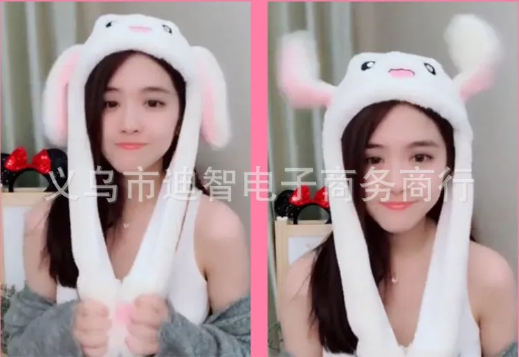 Douyin Стиль Знаменитостей будет перемещать кролика Ушастый головной убор плюшевый кролик Кепка с ушами креативный милый кролик Air Bag cap