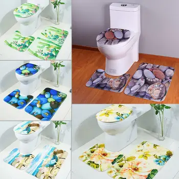 

3pcs/set Flannel Fabric Non Slip Bath Mats Water Absorb Floor Rugs Carpet Washable Home Kitchen Bathroom Decor