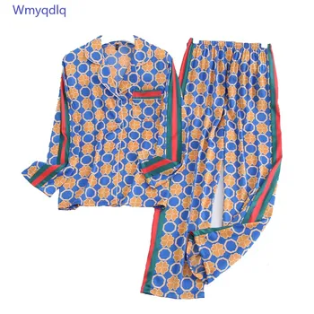 

Wmyqdlq Top 2020 New Women's Pajamas Ice Silk Ladies Pyjamas Long-Sleeved Trousers Home Service Suit Sexy Female Pijamas Set Hot