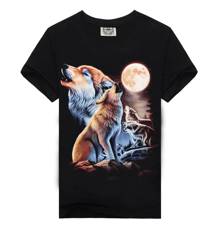 

All Cotton Summer Round Collar Printing Short Sleeve Wolf Pattern T-shirt Clothes Tshirt Oversized T Shirt Men Clothing 2019