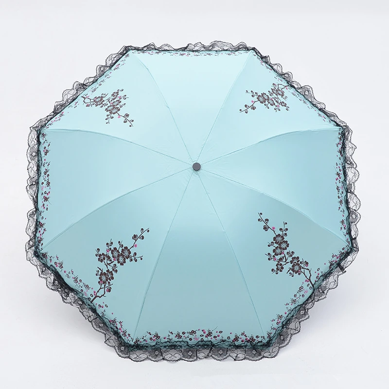 

Sun Umbrella Rain Women 6 Colors Three Folding Umbrella UV Brand Sunny Rain Parasol Plum Flower Blossom Parasol Lace 50Ry069