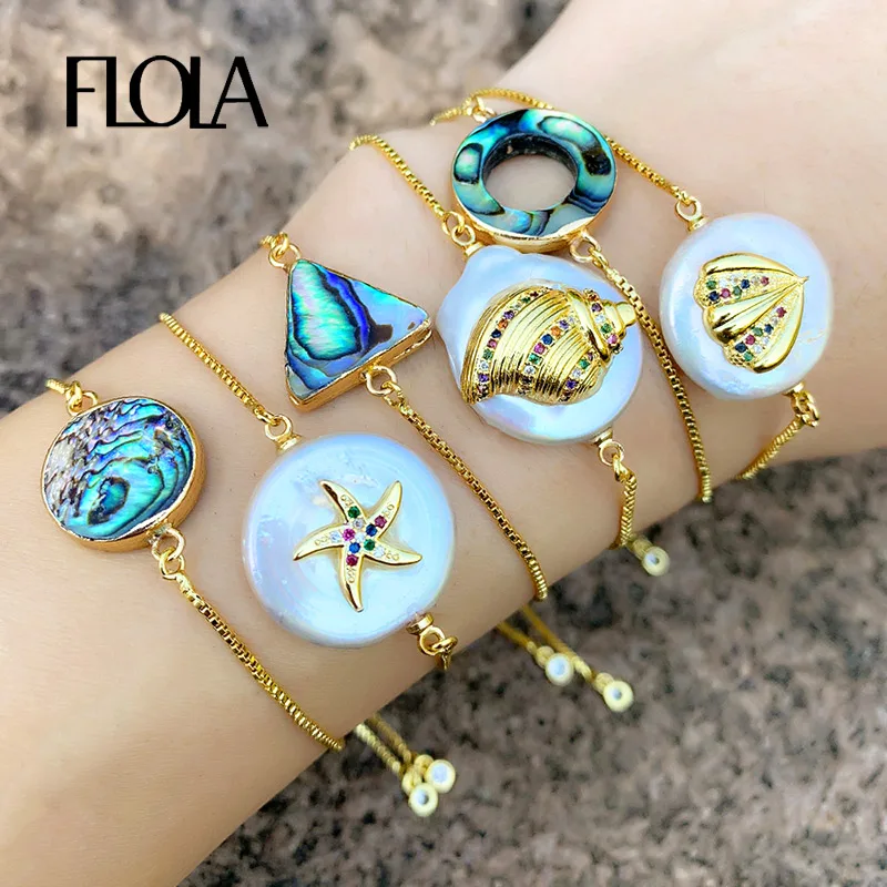 Flola Della Boemia Abalone Borsette Braccialetto Donna Cz Pavimenta Arcobaleno Bracciale Tennis Boho Borsette Gioielli Da Tennis Pulsera De Concha Brt