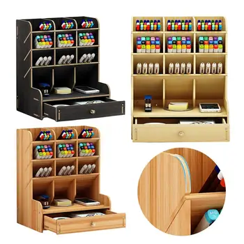 

Wooden Stationary Organizer Desktop Organizer Multi-functional Large Capacity Fashionable Multiple Compartments Pen Holder