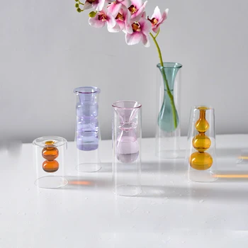 

INS Double-Layer Calabash Shape Hydroponic Flower Vase Flower Arrangement Home Decoration Glass Vase Wedding Decoration Gifts