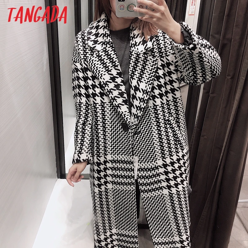 Goedkoop Tangada Vrouwen Dikke Jassen Jas Plaid Patroon Losse Lange mouwen pocket 2019 Dames Elegante Herfst Winter jas QB07