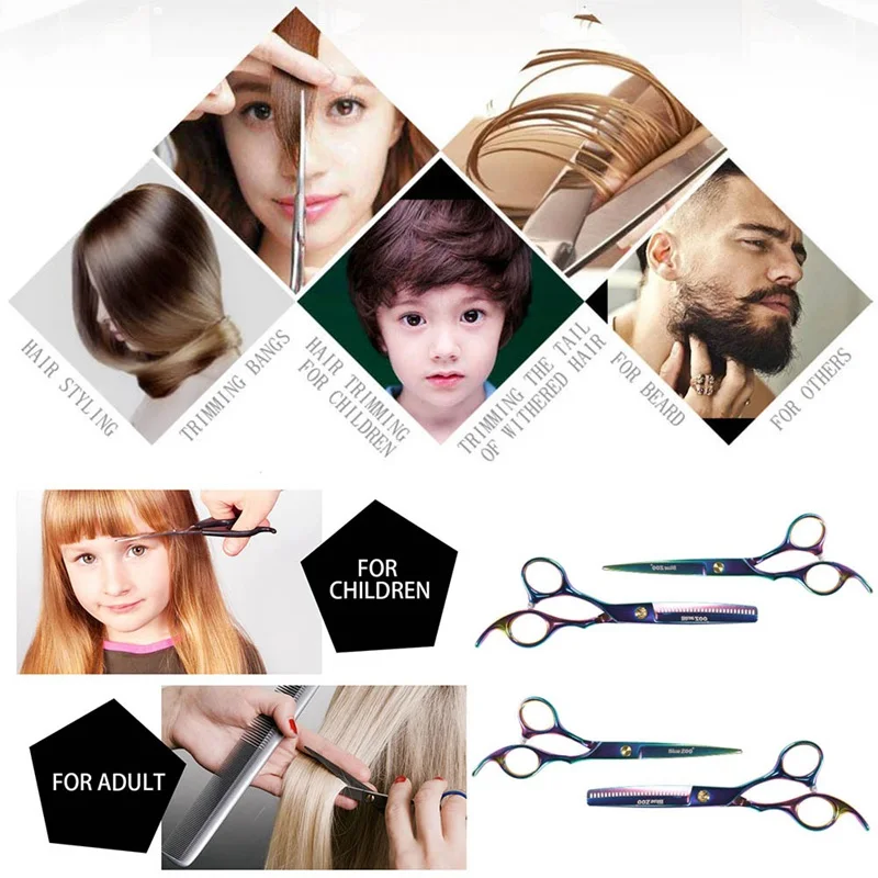 6 Inch Cutting Thinning Styling Tool Hair Scissors Stainless Steel Salon Hairdressing Shears Regular Flat Teeth Blades