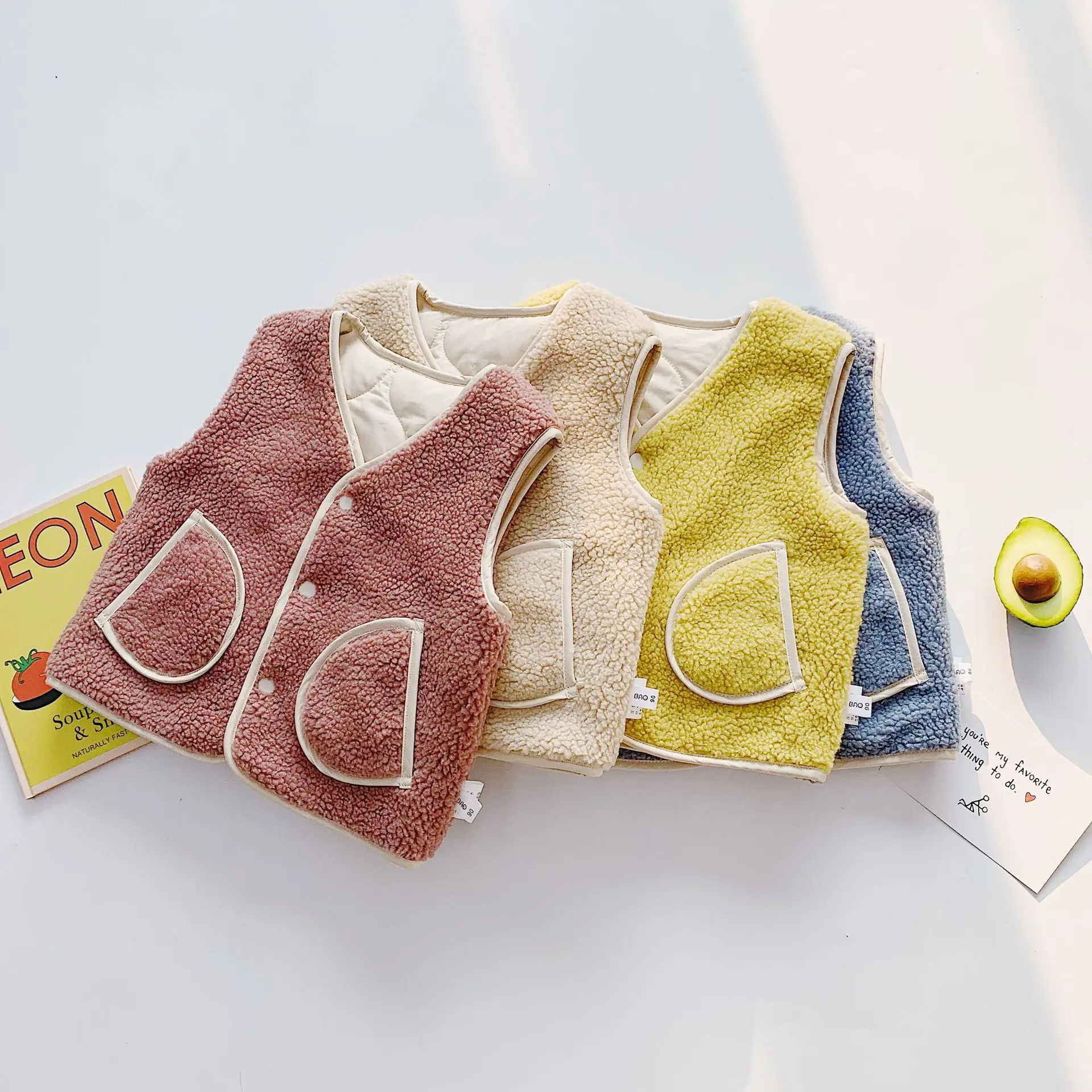 Kids Vest Cartoon Print Thicken Lambswool Waistcoats for Girls Toddler Boys Vests Children Clothing Autumn Winter Baby Jackets