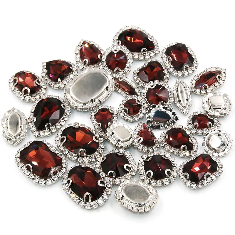 Новые винно-красные хрустальные пуговицы на серебряной основе смешанной формы