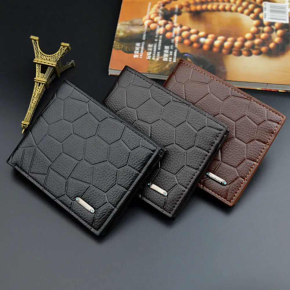 

Men PU Leather Wallet Card Money Holder Clutch Bifold Slim Purse Short Purses Credit Holder Business Purse Stone Pattern Wallet