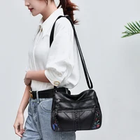 Fashion Soft PU Leather Shoulder Bag Flower Printed Women Crossbody Bags Female Travel Multi Pocket Zipper Messenger Handbags 4