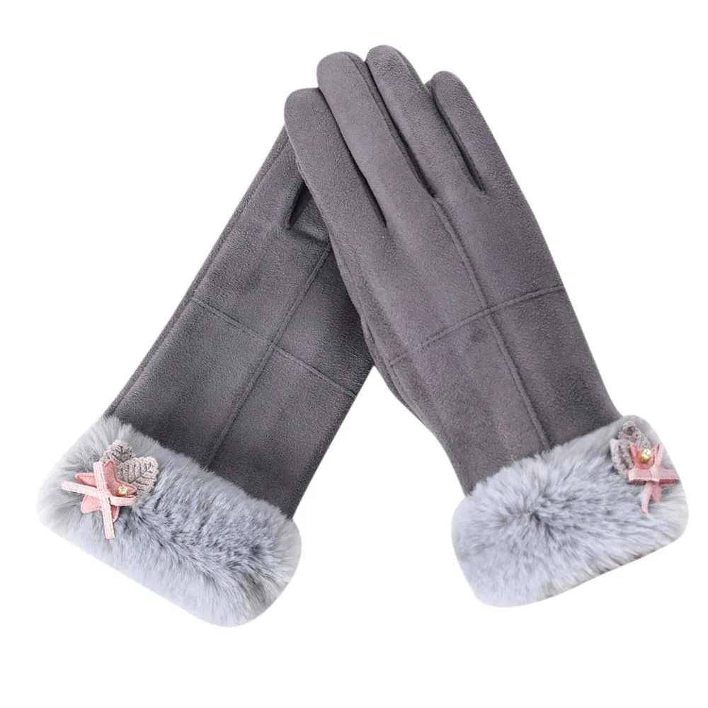 Модные женские теплые перчатки, зимние, одноцветные, полный палец руки, для улицы, спортивные перчатки, женские, теплые, перевернутые перчатки из искусственной замши, перчатки