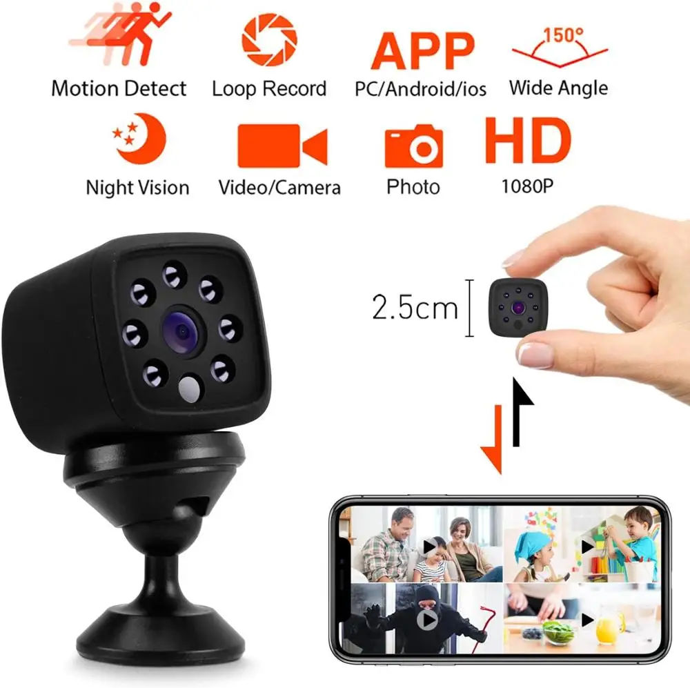Мини Камера wi fi 1080p IP камера Открытый Ночное видение Android Беспроводной без рамки с