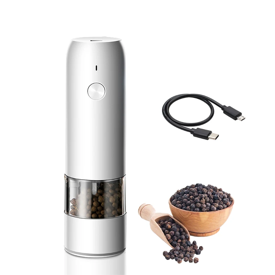 Electric Automatic pepper Grinder USB Spice Mill Herb Grinder Salt shaker with LED Light Adjustable Mill Kitchen Grinding Gadget