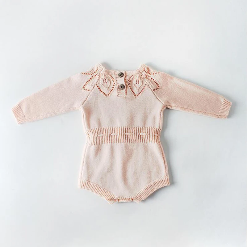 Модный Вязаный комбинезон для новорожденных Одежда для маленьких мальчиков и девочек теплый свитер с длинными рукавами осеннее платье-шорты с длинными рукавами и воланами для малышей