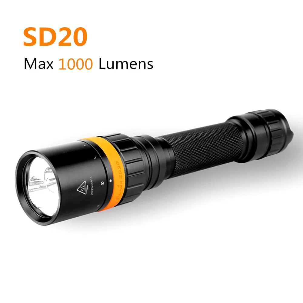 Фонарик FENIX SD20 для дайвинга XM-L2 U2 и XQE красные светодиоды Макс 1000 люмен подводный 100 м водонепроницаемый фонарь для дайвинга