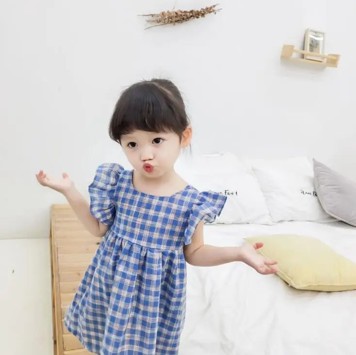 Новое Стильное платье в клетку для девочек, модные летние детские платья с оборками для девочек 1-6 лет