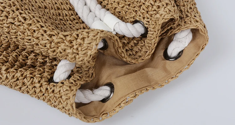 Summer Women Straw Backpack Handmade Beach Bag Drawstring Knapsack Knitted Crocheted Shoulder Bag Travel Bag 5
