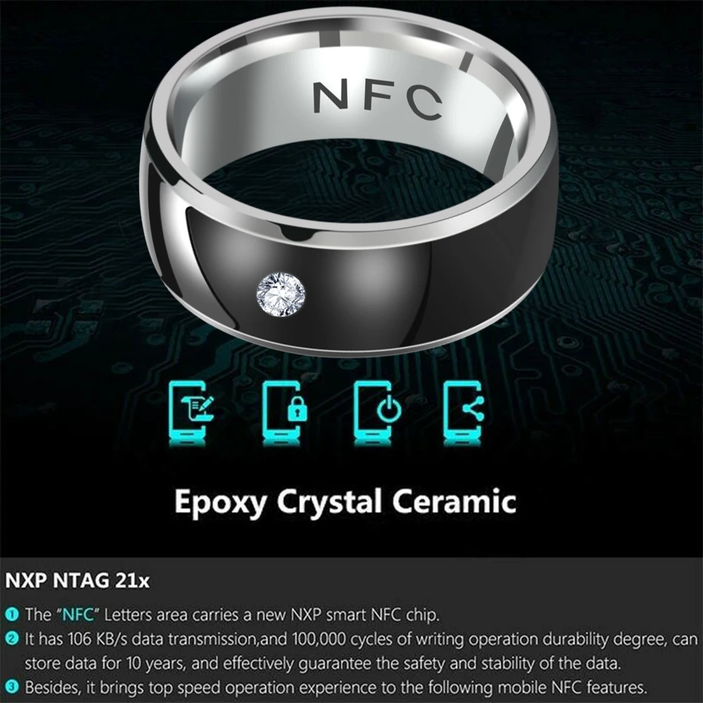 Anillo inteligente de acero inoxidable con NFC para hombre, sortija Digital  de dedo de pago para teléfonos Android con anillos de pareja funcionales