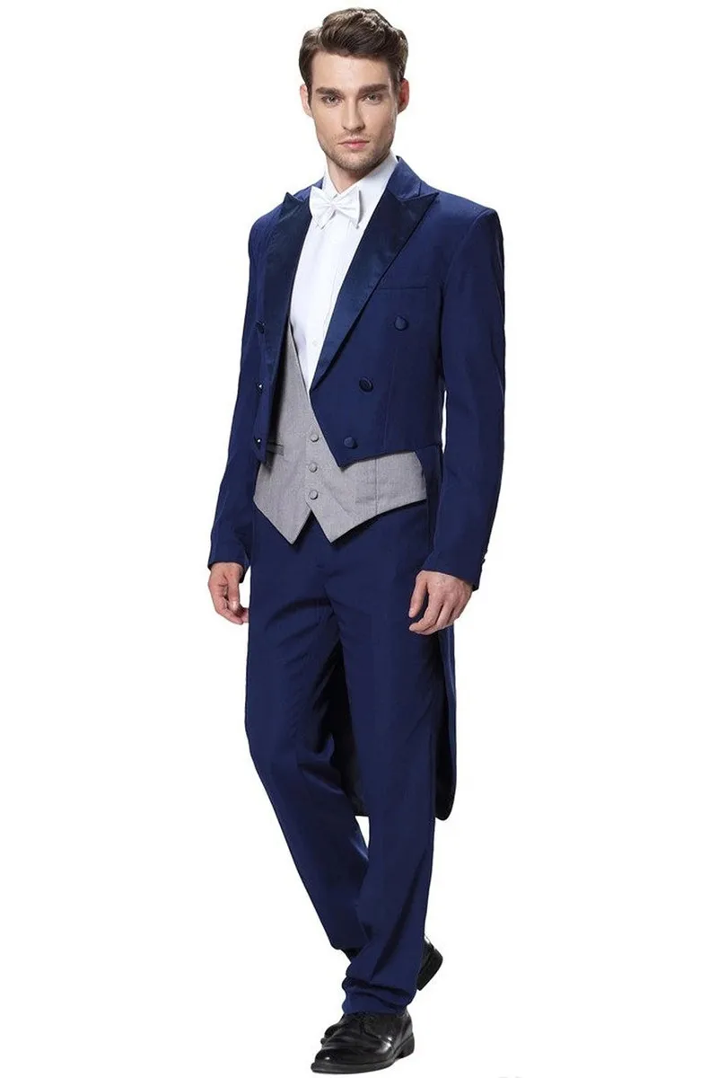 New Fashion Tuxedo Men's Three Piece New Wedding suit Tailcoat & Tuxedo Jackets Vest Pants Suits Costume Homme Long Terno 4