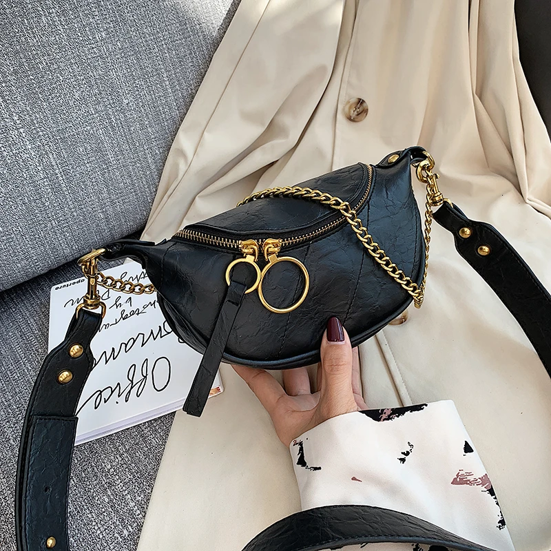 Fashion Quality Leather Small Bags For Women New Chain Shoulder Messenger Bag Simple Waist Pack Lady Handbags And Purses