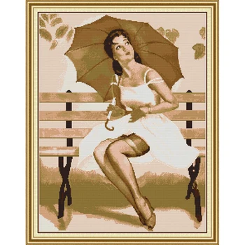

Everlasting Love Woman With The Umbrella DMC Cross Stitch Kits Embroidery Needlework Sets Printed Canvas 11CT 14CT Decoration