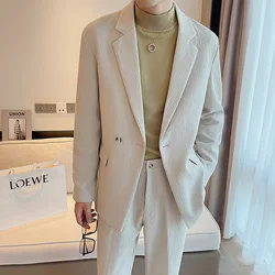OIMG Korean style casual suit, light cooked wind, pleated soft fabric two-piece suit, trendy men's loose suit