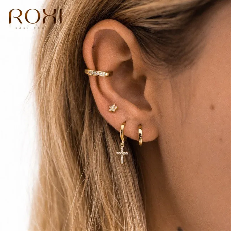 ROXI простые серьги из стерлингового серебра 925 пробы для женщин Гладкая поверхность круглые серьги-гвоздики полированный круг серьги, ювелирные изделия
