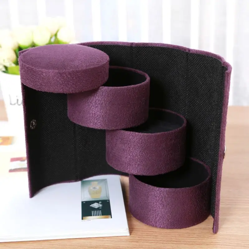 3-Layer Roll-up Snap Velvet Jewelry Box Travel Earring Bracelet Display Storage