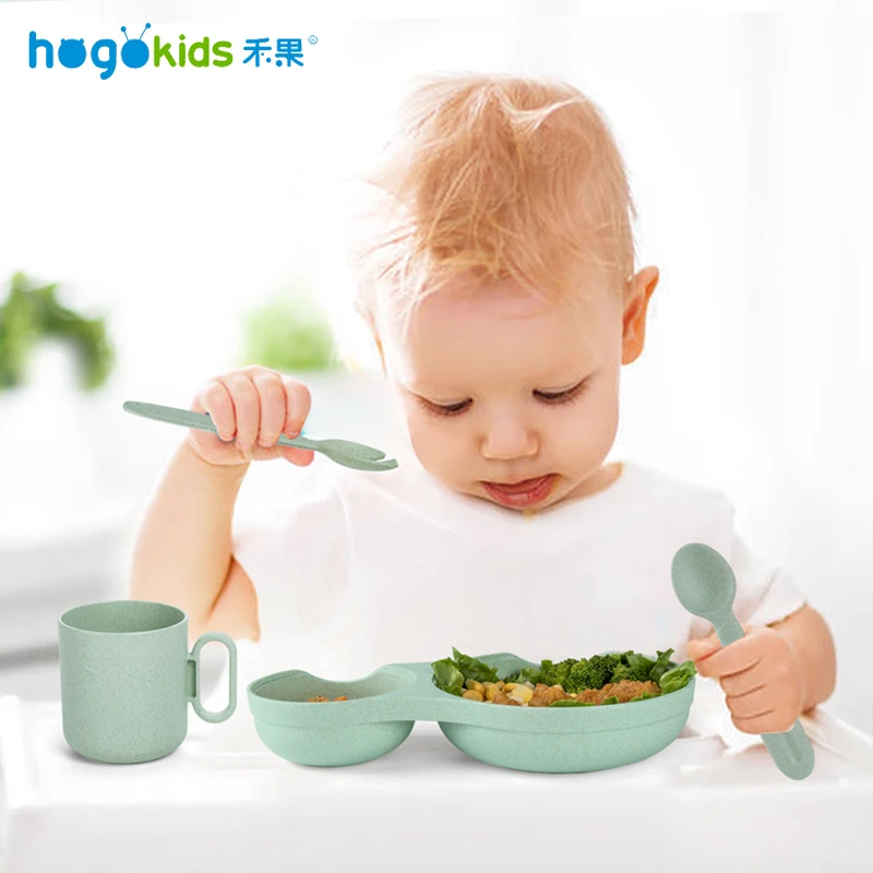 Hogokids, детская посуда, набор из 4 предметов, Детская обеденная тарелка, столовая утварь для кормления, набор для детей, детская миска, подарочная коробка